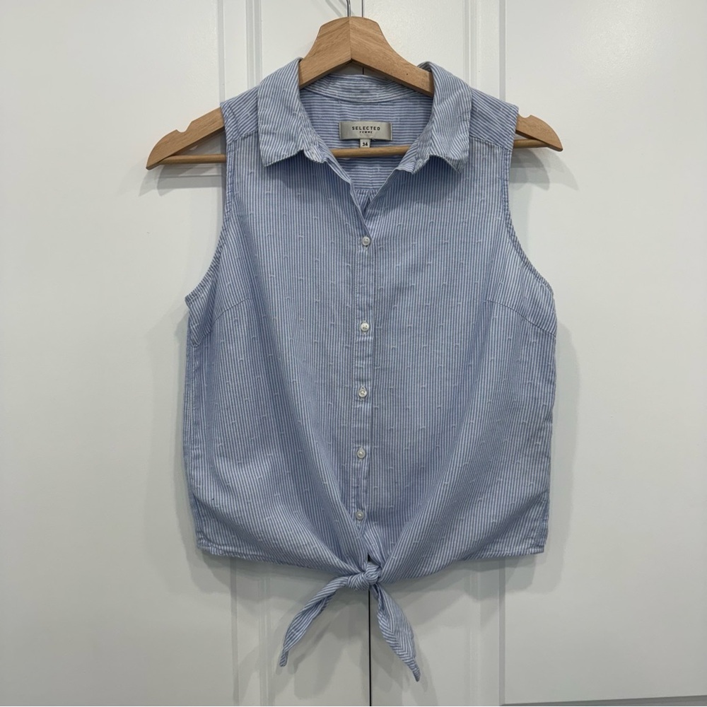 Selected Femme Blue Striped Sleeveless Top - Size 34